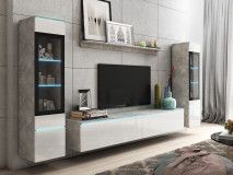 Mur tv-hifi VITTORIO 6 portes béton/blanc brillant