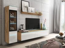 Mur tv-hifi VITTORIO 4 portes chêne wotan/blanc brillant