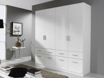 Armoire CELLON blanc 4 portes et 8 tiroirs blanc brillant
