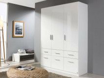 Armoire CELLON blanc 3 portes et 6 tiroirs blanc brillant