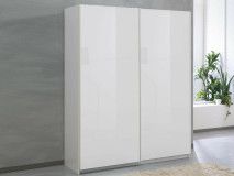 Armoire SALSA blanc laqué 2 portes coulissantes 148 cm portes blanc laqué