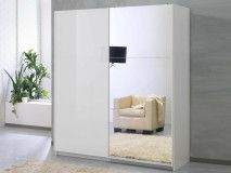 Armoire SALSA blanc laqué 2 portes coulissantes 180 cm portes blanc laqué/miroir