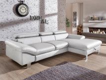Canapé convertible DODGE avec méridienne droite éco-cuir blanc