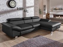 Canapé convertible DODGE avec méridienne droite éco-cuir noir