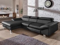 Canapé convertible DODGE avec méridienne gauche éco-cuir noir