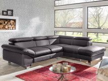 Canapé convertible DODGE d’angle avec méridienne droite éco-cuir noir