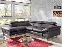 Canapé convertible DODGE d’angle avec méridienne gauche éco-cuir noir