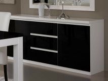 Buffet/bahut ROMEO 2 portes et 3 tiroirs blanc laque/noir laque