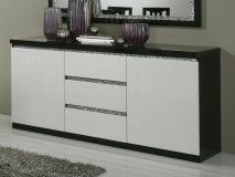 Buffet/bahut REBECCA 2 portes et 3 tiroirs noir laque/blanc laque