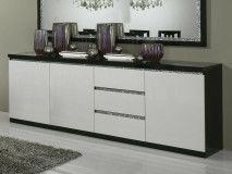Buffet/bahut REBECCA 3 portes et 3 tiroirs noir laque/blanc laque