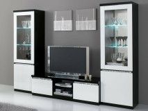 Mur tv-hifi REBECCA noir laque/blanc laque avec led