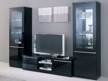 Mur tv-hifi REBECCA noir laque avec led