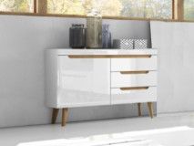 Buffet/bahut NORDO 1 porte 3 tiroirs blanc/blanc brillant