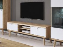 Meuble tv-hifi PROMI 2 portes 2 niches chêne riviera/blanc