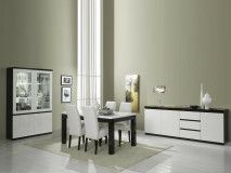 Salle à manger ROMEO noir laque/blanc laque avec led sans chaises