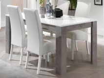 Table repas rectangulaire GRENADE 160 cm marbre laqué/blanc laqué