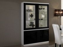 Vitrine ROMEO 4 portes blanc laque/noir laque avec led