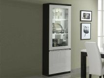 Vitrine REBECCA 2 portes noir laque/blanc laque