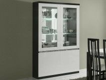 Vitrine REBECCA 4 portes noir laque/blanc laque avec led