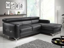 Canapé convertible SAMIRA avec méridienne droite éco-cuir noir