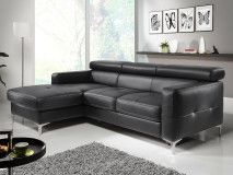 Canapé convertible SAMIRA avec méridienne gauche éco-cuir noir