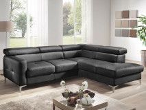 Canapé convertible SAMIRA d’angle avec méridienne droite éco-cuir noir