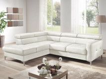 Canapé convertible SAMIRA d’angle avec méridienne gauche éco-cuir blanc