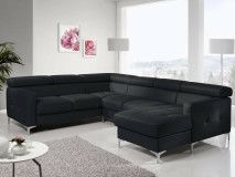 Canapé d’angle convertible SAMIRA avec méridienne droite éco-cuir noir