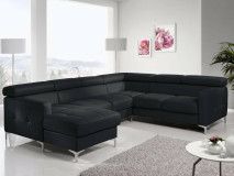 Canapé d’angle convertible SAMIRA avec méridienne gauche éco-cuir noir
