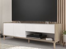Meuble tv-hifi MORPHEE 2 portes 1 tiroir 150 cm chêne japonais/blanc