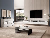 Salon BABEL II 5 portes 3 tiroirs blanc/blanc laqué