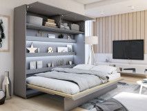 Lit mural escamotable CONCEPTION PRO 160x200 cm gris mat (horizontal) avec surmeuble