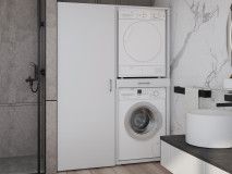 Meuble WASHING 2 machines superposées avec armoire 1 porte MEDIUM blanc