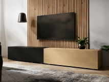 Meuble tv-hifi KINGSTON DUO 2 portes battantes 210 cm chêne/noir mat