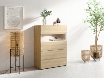 Commode VILLANOVA 4 tiroirs chêne barista avec led