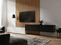 Meuble tv-hifi KINGSTON DUO 2 portes battantes 210 cm blanc mat/noir mat