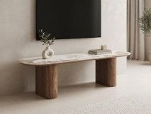 Meuble tv/hifi EVORYA 160 cm marbre blanc/bois