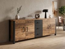 Buffet/bahut OLIANNE 4 portes 3 tiroirs épicéa appenzeller/noir