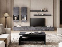 Mur tv-hifi BABEL 5 portes ardoise colorée avec table basse