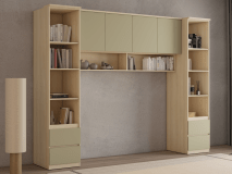 Pont de lit THEODORA 180 cm chêne lindberg/vert eucalyptus ouvert