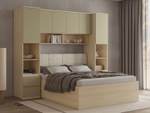 Lit pont THEODORA 160x200 cm chêne lindberg/vert eucalyptus semi-ouvert