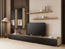 Mur tv-hifi BABEL 5 portes chêne artisan/noir mat avec led