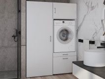 Meuble WASHING 1 machine avec armoire 1 porte LARGE blanc