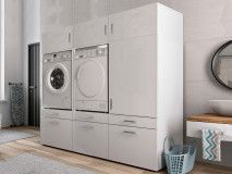 Meuble WASHING 2 machines côte à côte avec armoire 1 porte 2 tiroirs LARGE blanc