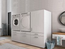Meuble WASHING 2 machines côte à côte avec armoire 1 porte 2 tiroirs MEDIUM blanc