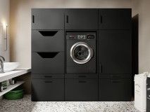 Meuble WASHING 1 machine avec armoire linge et armoire LARGE noir