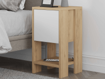 Table de chevet EMAR 1 porte abattante blanc/chêne saphir