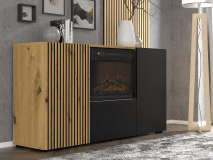 Buffet/bahut ORISA 3 portes chêne artisan/noir avec cheminée