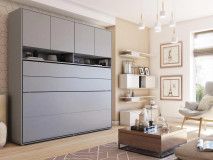 Lit mural escamotable CONCEPTION PRO 120x200 cm gris mat (horizontal) avec surmeuble et matelas