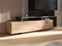 Meuble tv-hifi BOTSWANA 2 tiroirs anthracite/chêne ribbec